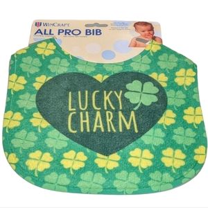 Wincraft Lucky Charm Green & Yellow Shamrock Clover Irish All Pro Baby Bib NWT